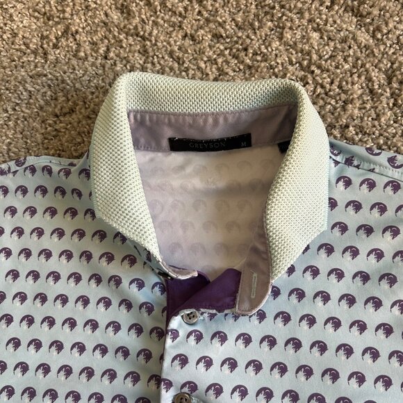 Greyson Mens Printed Polo Shirt M White & Purple Polyester/Spandex Stretch Casua - Picture 4 of 11